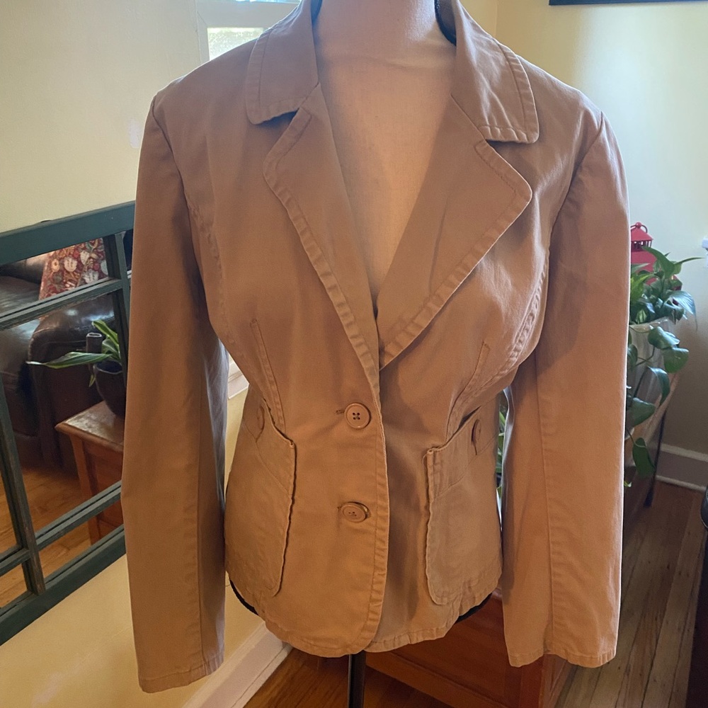 Lee Women's 2 Button Vintage Blazer Jacket Size XL Khaki Beige Cotton Blend